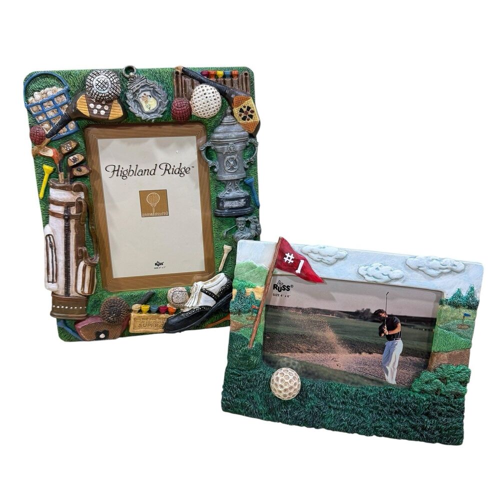Russ Golf Course Ornamental Picture Frames X2 Stand Alone Textured 3D Vintage